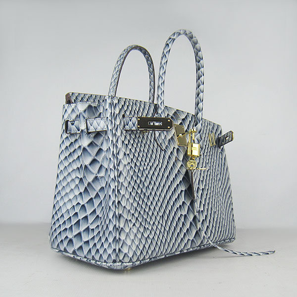 Replica Hermes Birkin 30CM Fish Veins Leather Bag Blue 6088 On Sale - Click Image to Close